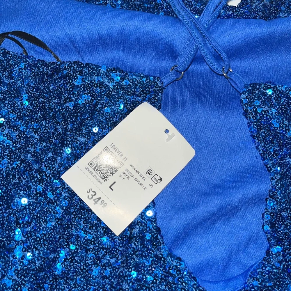 Forever 21 sequin mini dress l royal blue cocktail sparkle new nwt short drape - Picture 4 of 4